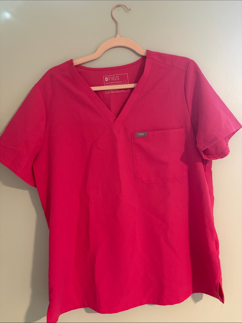 Figs V-Neck Scrub Top in Hot Pink